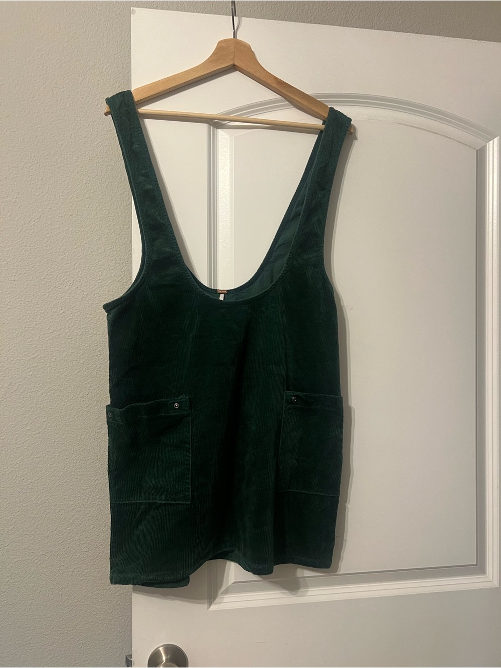 Free People Dark Green Corduroy Pocket Pinafore Dress